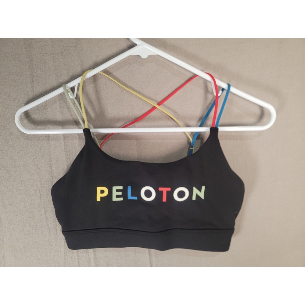 Peloton Sports Bra Womens Small Black Multicolor Rainbow Strappy Crisscross Back